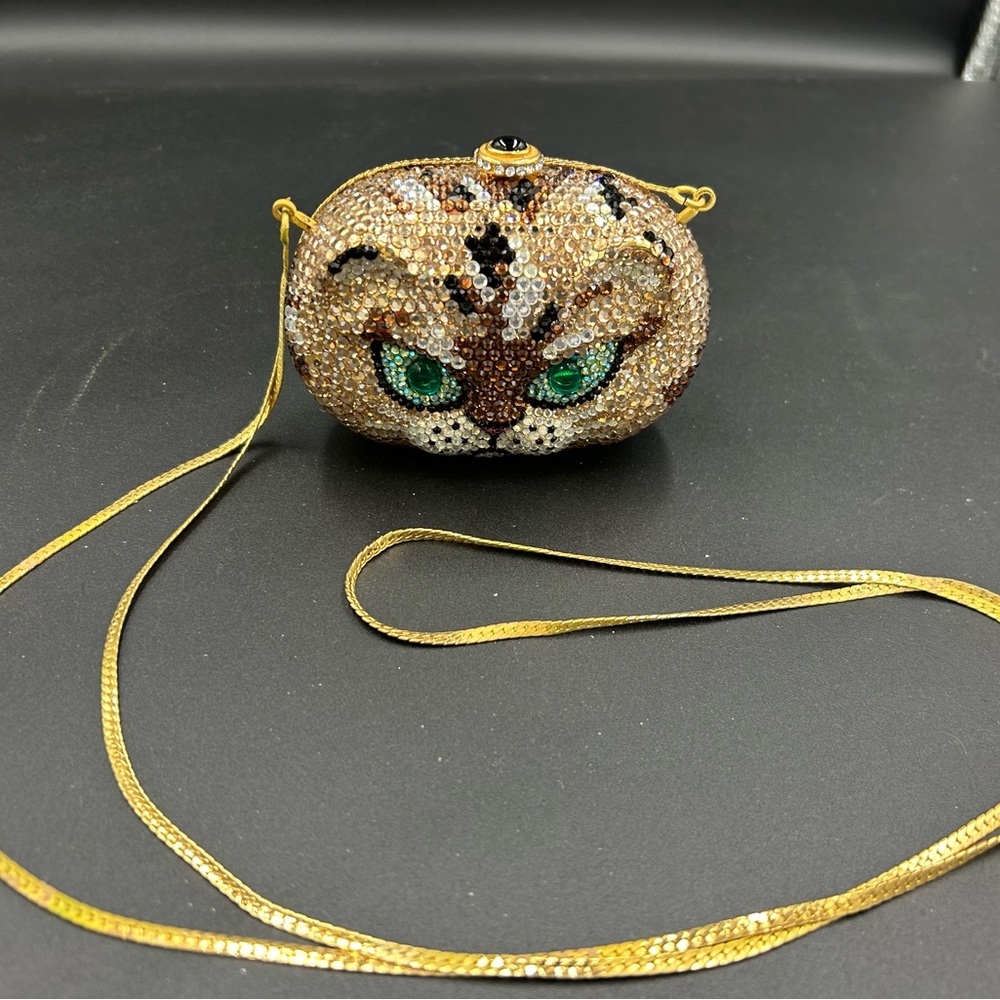 Kathrine Baumann cat face minaudiere clutch made from Swarovski crystals
